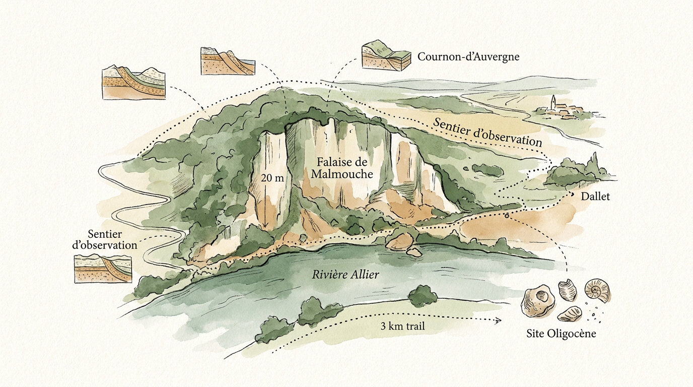 Carte naturaliste de la falaise de Malmouche et de la rivière Allier