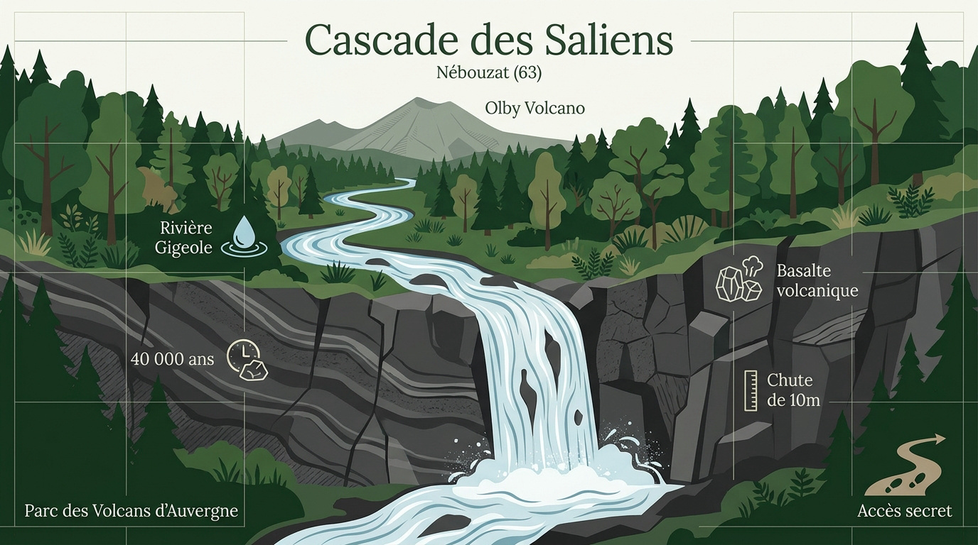 Infographie géologique montrant la formation de la cascade des Saliens