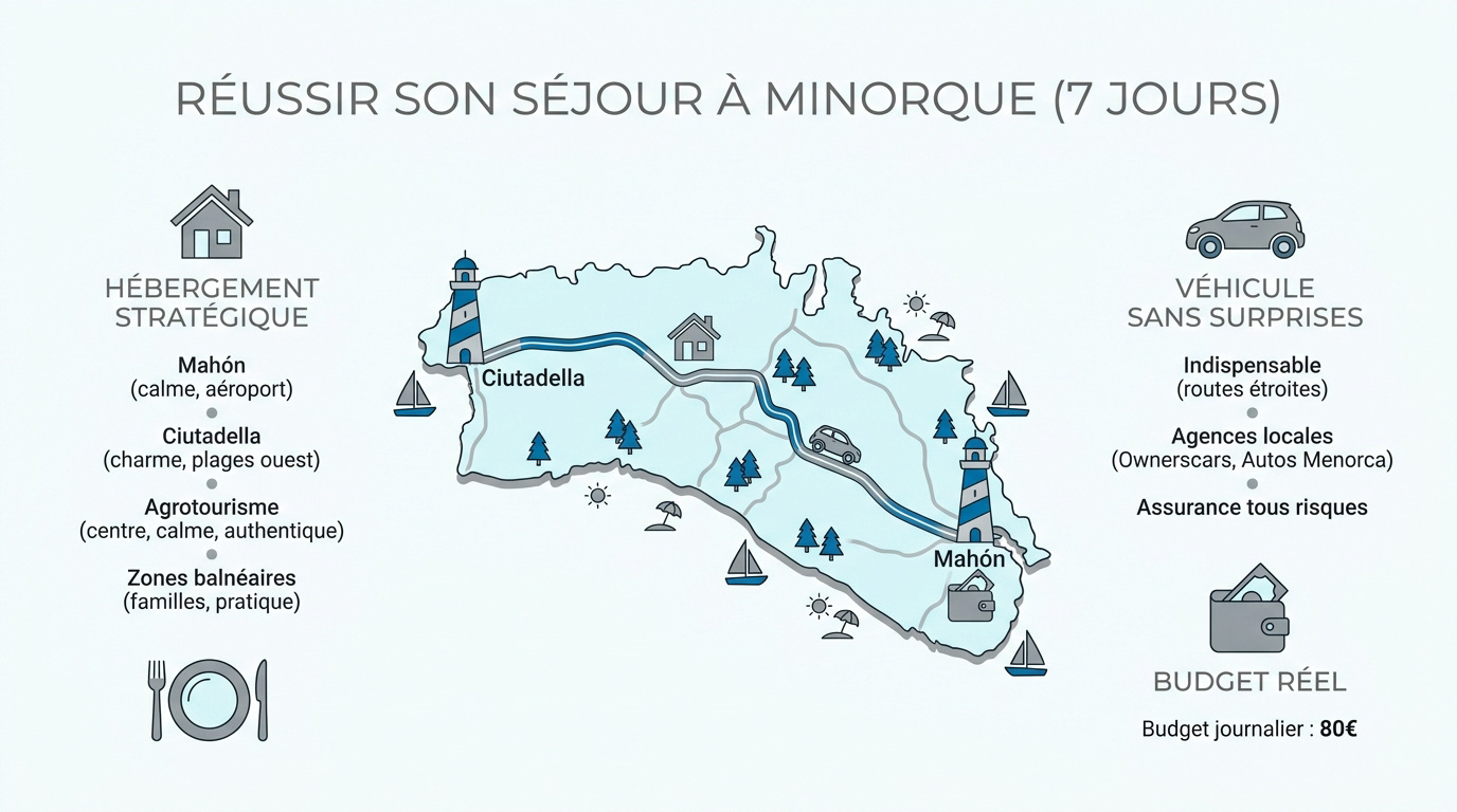Infographie récapitulative pour un séjour réussi de 7 jours à Minorque