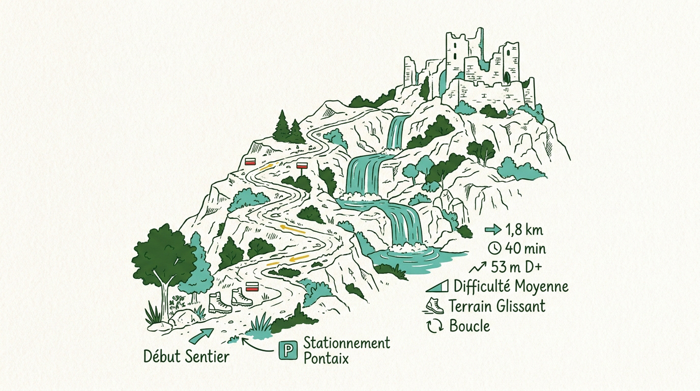 Sentier de randonnée vers la cascade d'Aiguebelle et le château