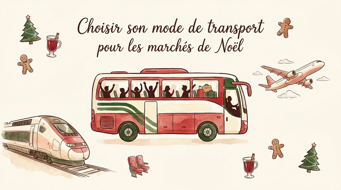 Autocar de tourisme arrivant à Strasbourg pour le marché de Noël