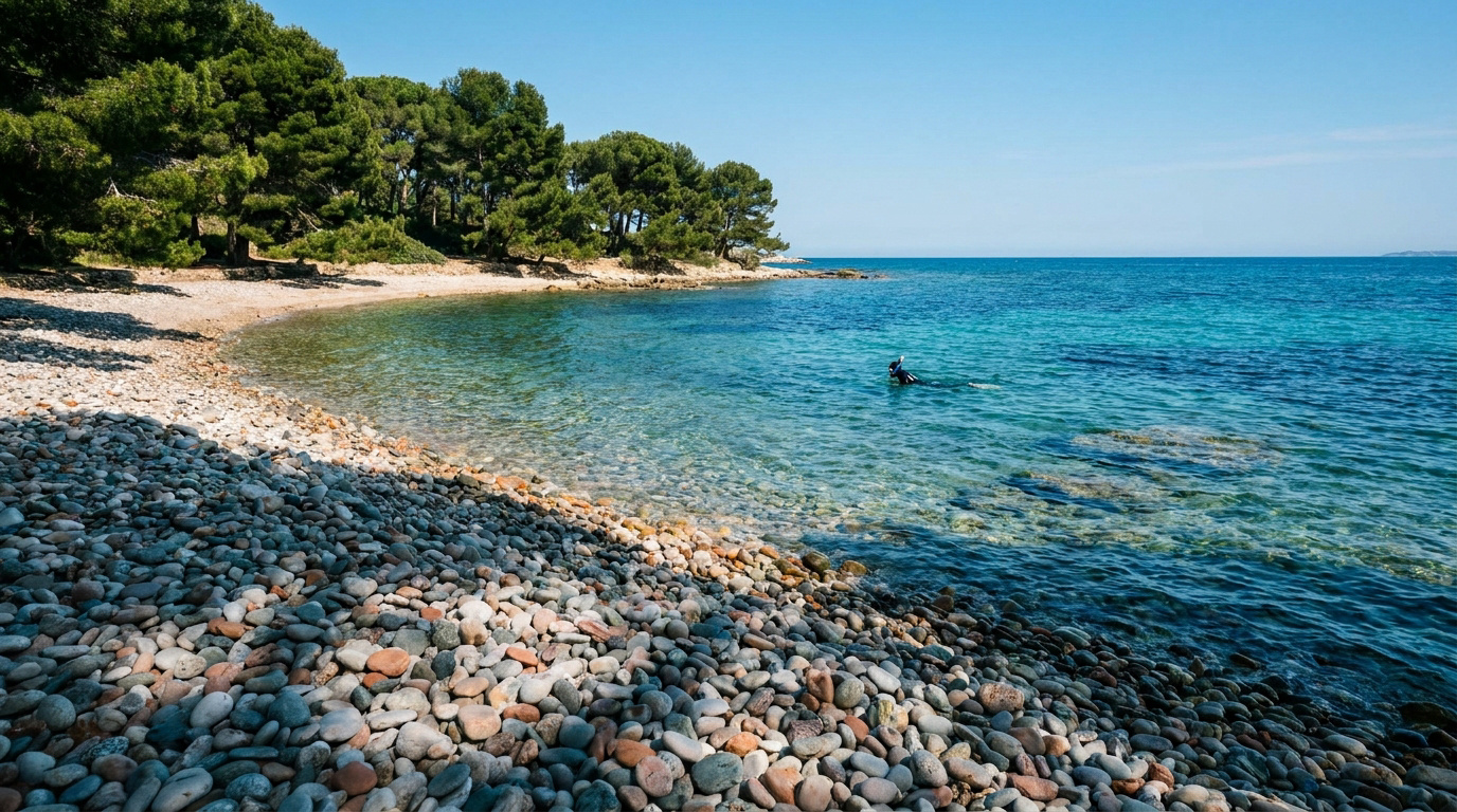 Plage de la Verne à La Seyne : escale entre galets et pins