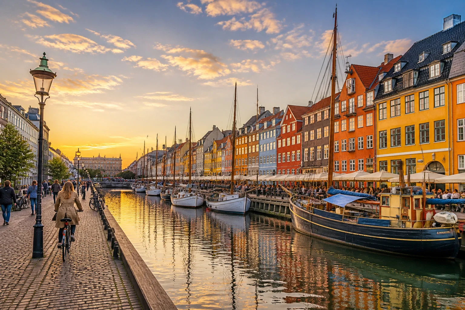 Nyhavn copenhague au coucher du soleil