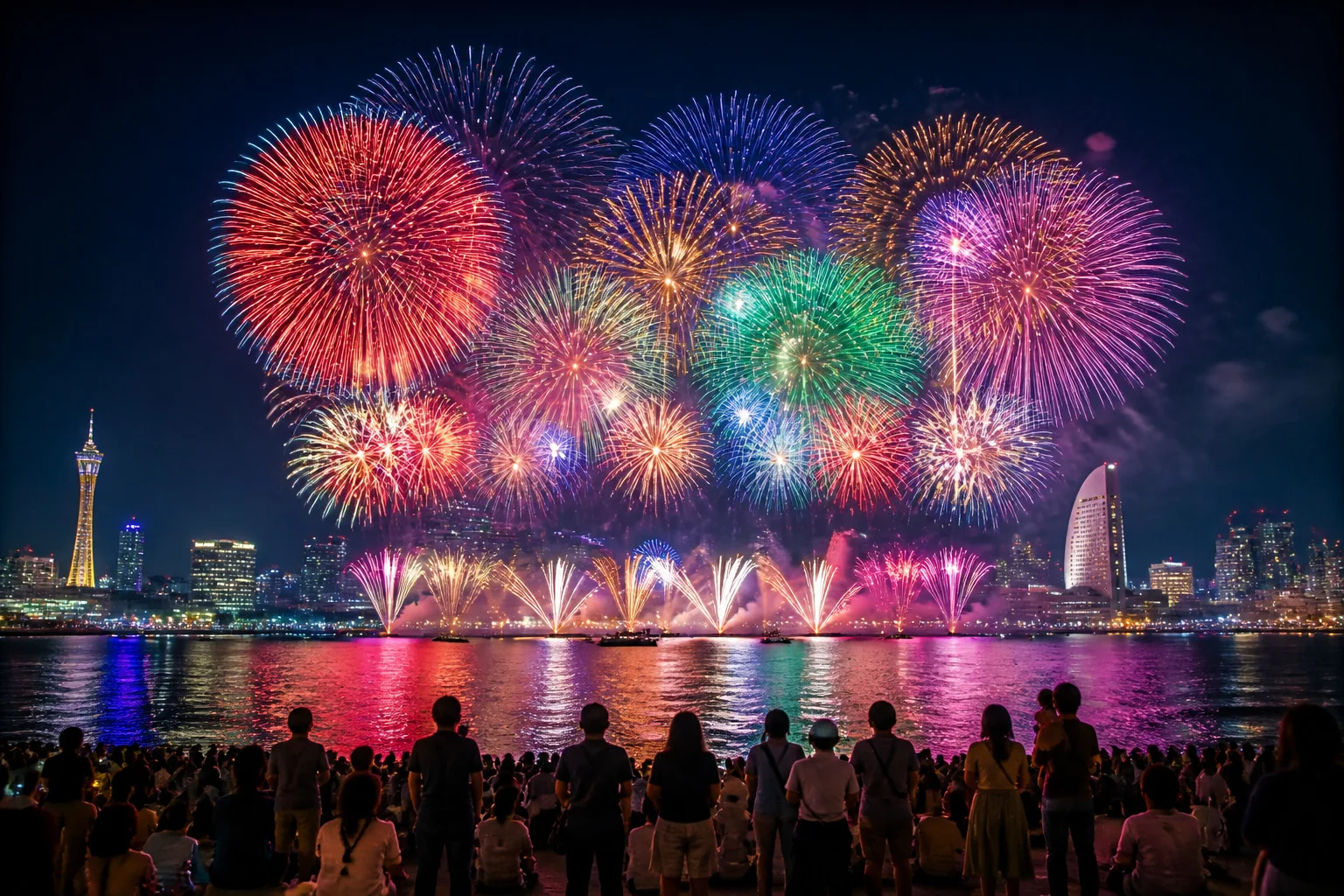 Spectacle pyrotechnique sur la ville cotiere