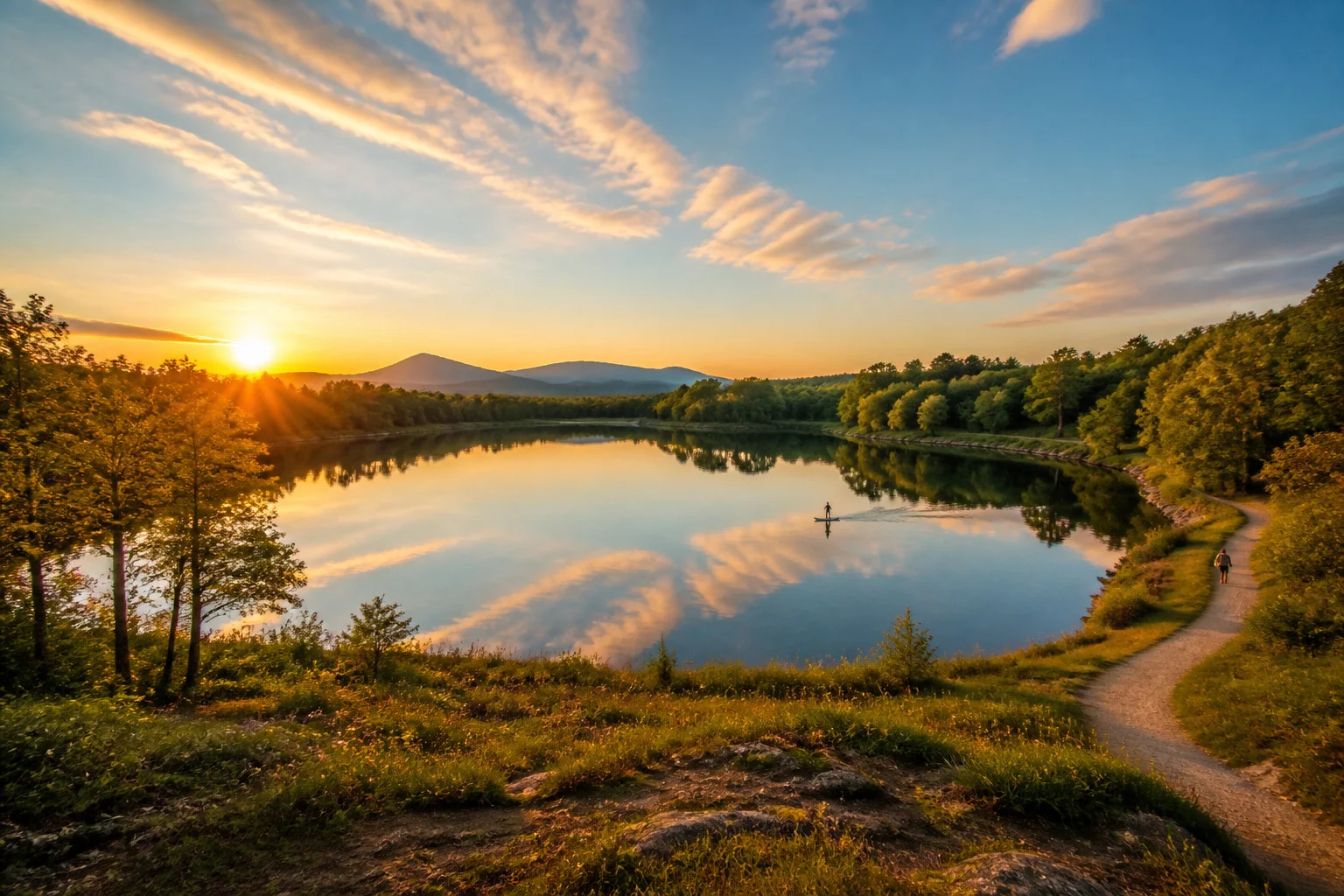 Coucher de soleil sur le lac de la thesauque