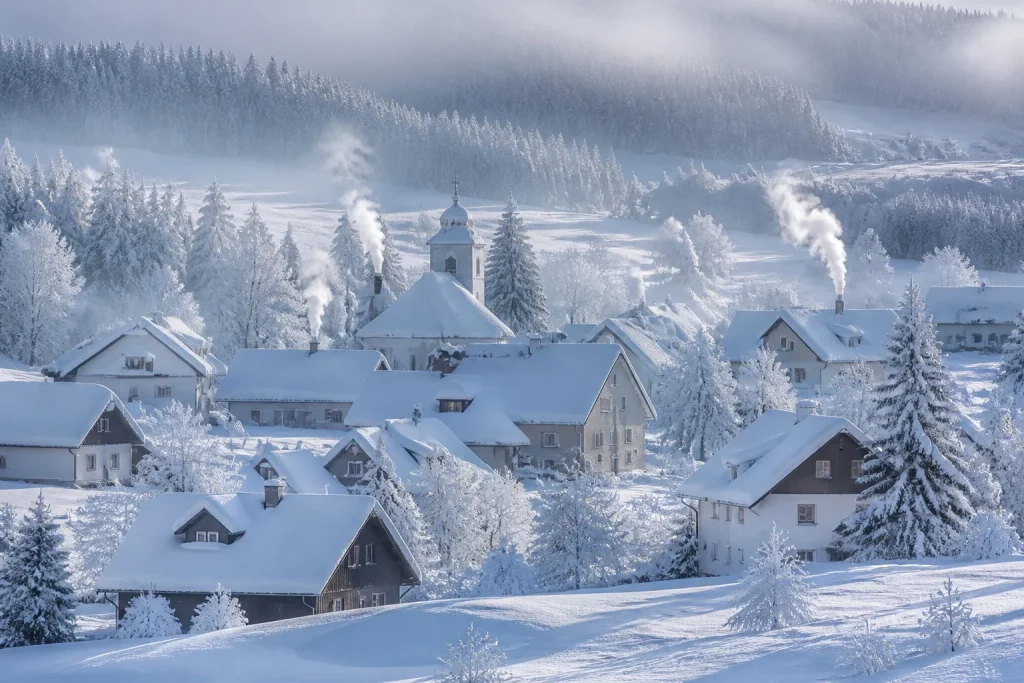 Village francais sous un manteau de neige