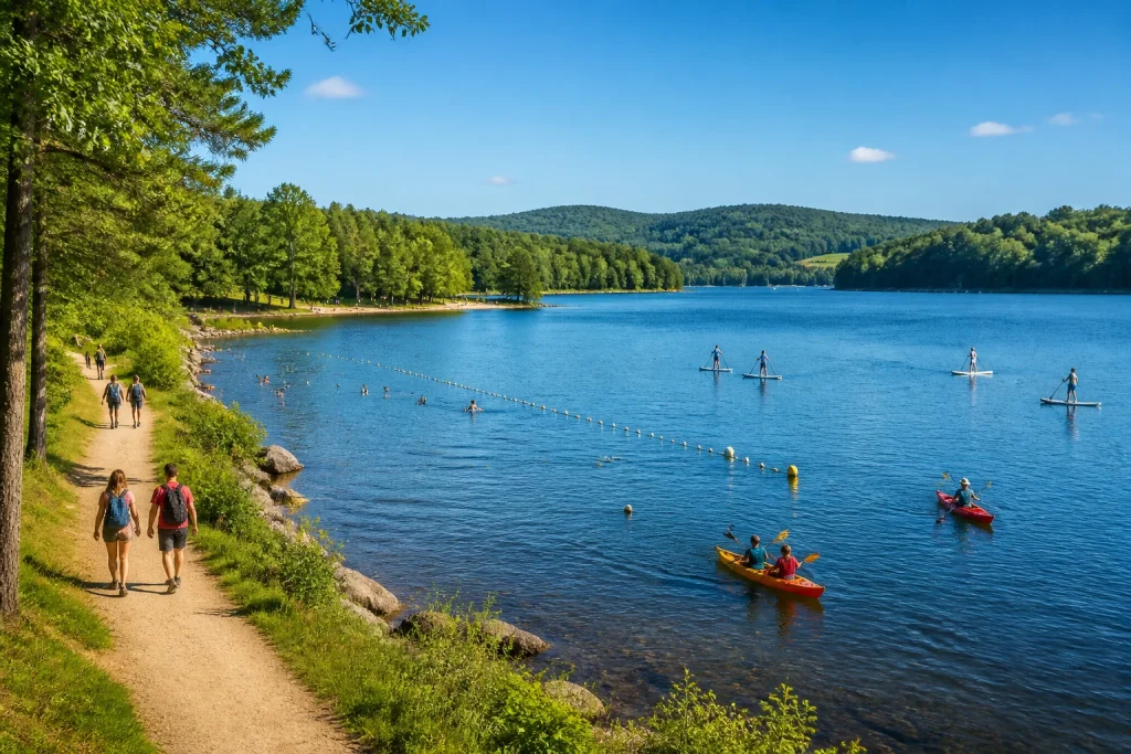 Lac des settons journee ensoleillee et activites nautiques